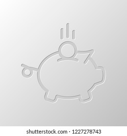 Piggy bank, dollar coin. Business icon. Paper design. Cutted symbol. Pitted style