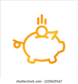 Piggy bank, dollar coin. Business icon. Orange sign with low light on white background