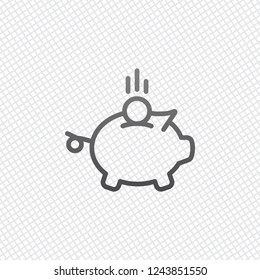 Piggy bank, dollar coin. Business icon. On grid background