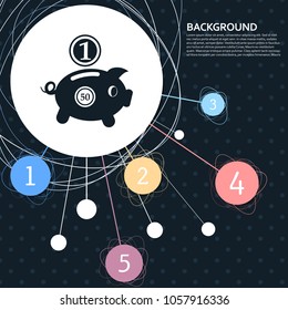 Piggy bank and dollar coin icon with the background to the point and with infographic style. Vector illustration