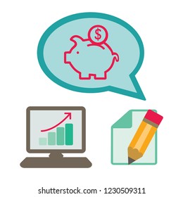 Piggy bank and dollar coin icon.