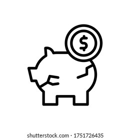piggy bank dollar coin icon. Simple line, outline vector elements of bankruptcy icons for ui and ux, website or mobile application