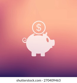 Piggy bank and dollar coin icon in flat style for web and mobile, modern minimalistic flat design. Vector white icon on gradient mesh background