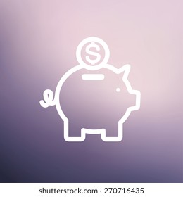 Piggy bank and dollar coin icon thin line for web and mobile, modern minimalistic flat design. Vector white icon on gradient mesh background.