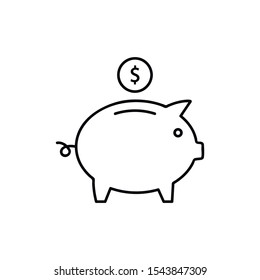 Piggy bank with dollar coin line icon for web, mobile and infographics. Vector black icon isolated on white background.