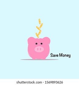 Piggy bank with Dollar coin on blue background, Saving money for future concept.