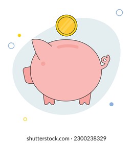 Piggy bank with dollar coin. Saving money icon. Vector flat illustration