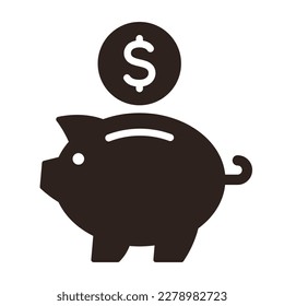 Piggy bank with dollar coin. Savings symbol isolated on white background