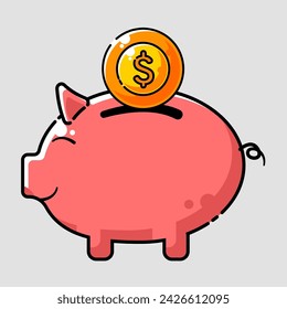 Piggy bank con una moneda de dólar adecuada para finanzas, ahorros, inversiones, banca, gestión de dinero, planificación financiera y conceptos de presupuesto. informes financieros.