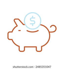 Piggy bank with dollar coin, trendy flat vector design of money savings