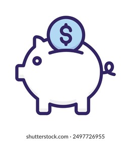 Piggy bank with dollar coin, trendy flat vector design of money savings