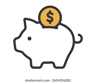 Piggy Bank with Dollar Coin Vector Icon