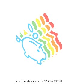 Piggy bank, dollar coins. Business icon. Stack of colorful isometric icons on white background