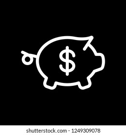 Piggy bank with dollar symbol. Business icon. White icon on black background. Inversion