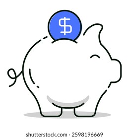 Piggy bank with a dollar symbol representing savings, investment, and financial success, editable stroke
