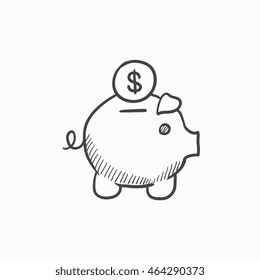 Piggy bank with dollar  vector sketch icon isolated on background. Hand drawn Piggy bank with dollar  icon. Piggy bank with dollar  sketch icon for infographic, website or app.