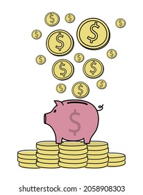 Piggy bank with dollars. Money saving concept. Vector