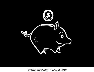 piggy bank doodle flat black