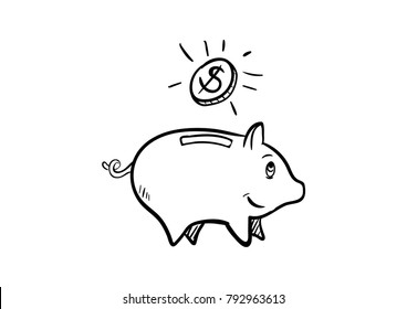 Piggy Bank Doodle Icon Vector 