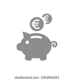 Piggy bank and euro coin vector icon. Savings, money and finance fill symbol.