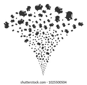 Piggy Bank explosion fountain. Vector illustration style is flat iconic symbols. Object fountain created from random symbols as piggy bank fireworks.