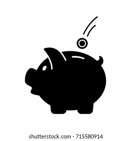 Piggy bank with falling coin. Money box. Vector icon. Save money.