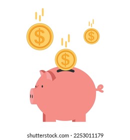 Piggy bank with falling coins vector sign