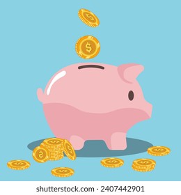 Piggy bank filled with money .Eps 10 vector.