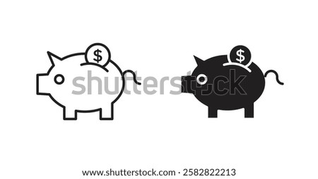 Piggy bank filled and outlined icons vectors on white background