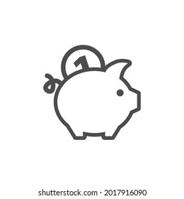 Piggy bank, finance, money and banking line style vector icon. Single isolated sign.