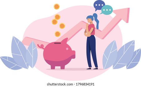 piggy bank financial management concept art flat illustration vector.  money savings. smart investment for growth.