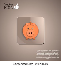 Piggy bank flat. Business and money icon. Pig paper vector.