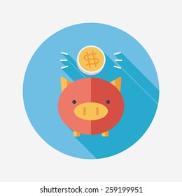 Piggy bank flat icon with long shadow,eps10