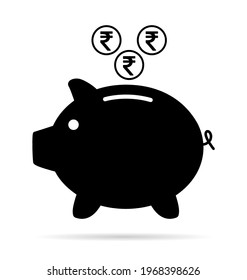 Piggy bank flat icon, sign vector with rupee web symbol. Money income, economic graphic button .