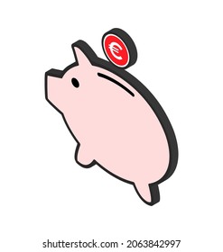 Piggy bank flat icon, sign vector with euro web symbol. Money income, economic graphic button .