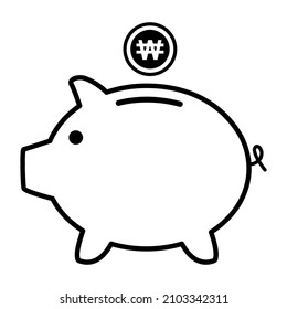 Piggy bank flat icon, sign vector with won web symbol. Money income, economic graphic button .