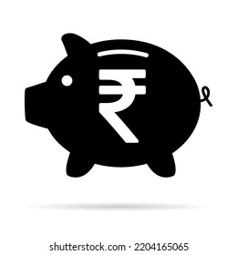 Piggy bank flat icon, sign vector with rupee web symbol. Money income, economic graphic button .