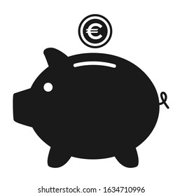 Piggy bank flat icon vector with euro symbol. Money income