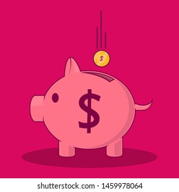 Piggy bank  in flat linework style