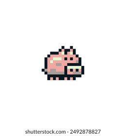 Piggy bank flat style vector isolated illustration, pig pixel art character pork icon. Design elements for logo farm, sticker, children mobile application. Game assets. 