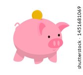 Piggy bank flat vector illustration. Money investing, funding. Banking and financial institution symbol isolated cartoon clipart. Earnings, income saving. Pink pig and golden coin design element