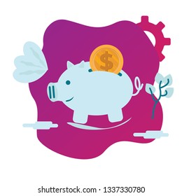 Piggy bank flat vector Illustration. Saving money