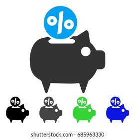 Piggy Bank flat vector pictograph. Colored piggy bank gray, black, blue, green icon versions. Flat icon style for graphic design.
