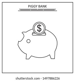 Piggy Bank. Fully salable vector icon in outline style.