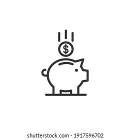 Piggy Bank. Fully Scalable Icon In Outline Style. Vector.