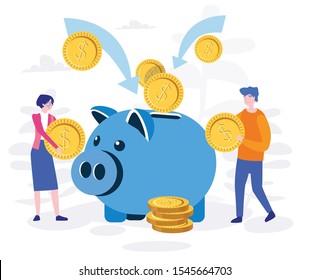 Piggy Bank, getting cash rewards, Cash back service, cash back rewards, money back, Vector illustration.for web banner, infographics, mobile website. 