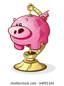 Piggy Bank Globe on a Stand Cartoon Character