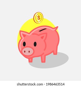 Piggy Bank And Gold Coin Vector Illustration