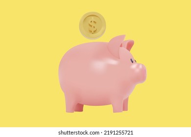 piggy bank and gold coin vector. saving financial 3d render illustration cash dollar business investment save money concept 