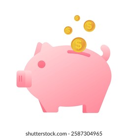 Piggy bank and gold coins. Financial services. Safe financial investment. Vector illustration